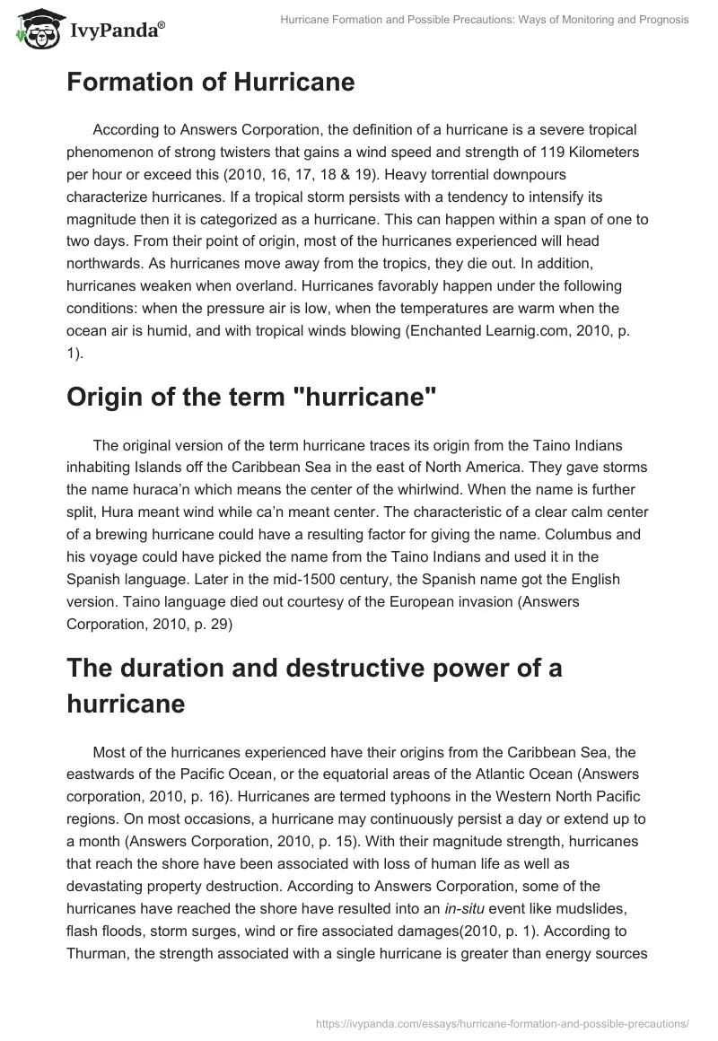 Hurricane Formation and Possible Precautions: Ways of Monitoring and Prognosis. Page 2