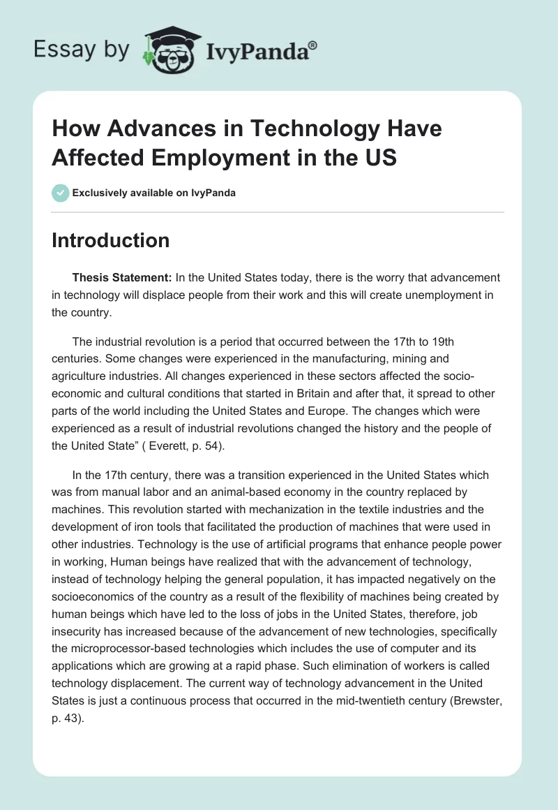 How Advances in Technology Have Affected Employment in the US. Page 1