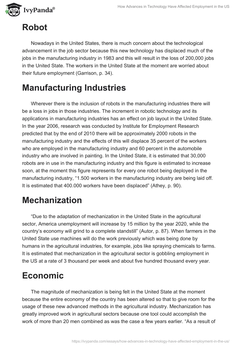 How Advances in Technology Have Affected Employment in the US. Page 2