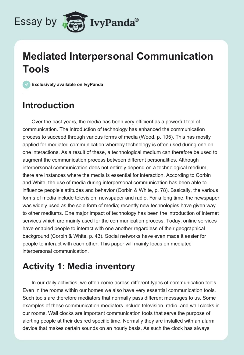 Mediated Interpersonal Communication Tools. Page 1