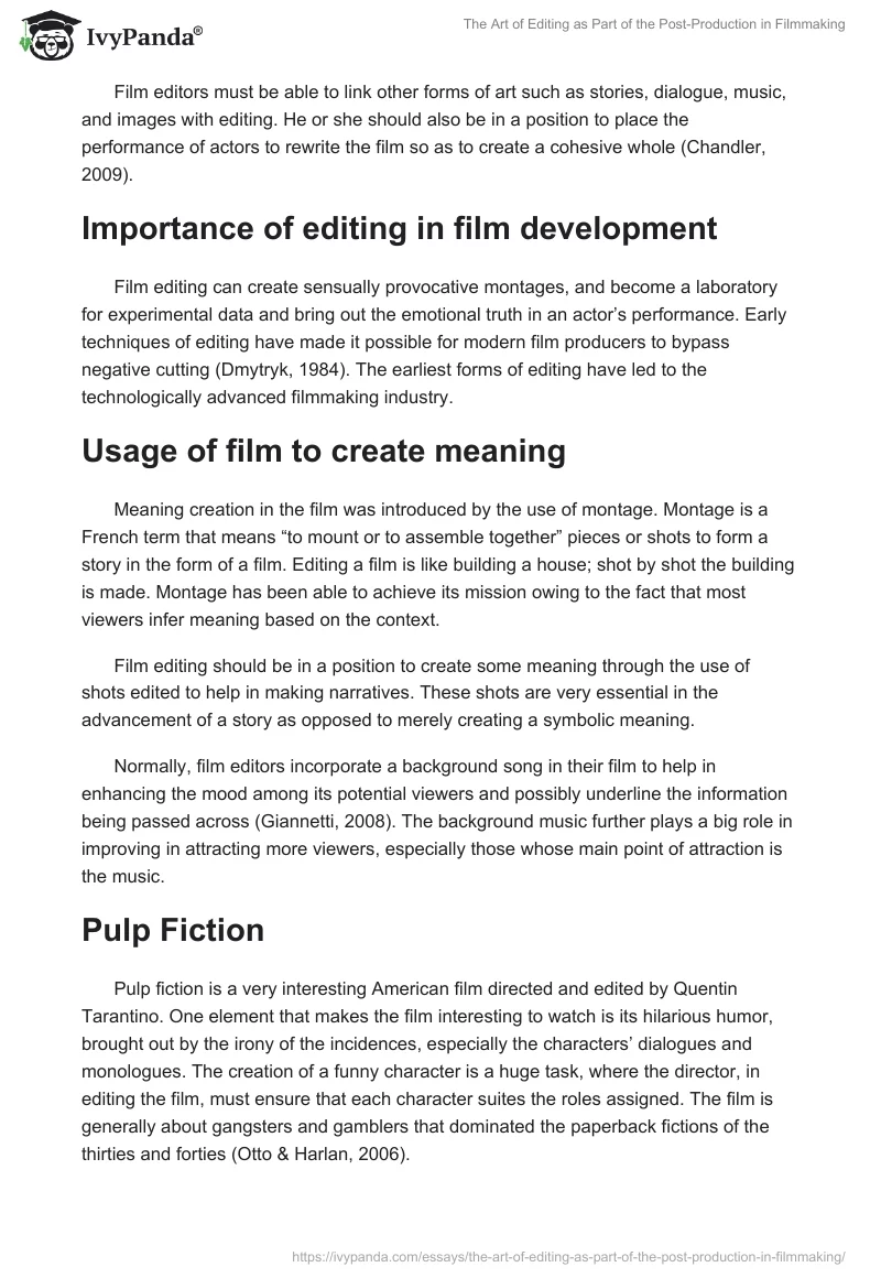 The Art of Editing as Part of the Post-Production in Filmmaking. Page 2