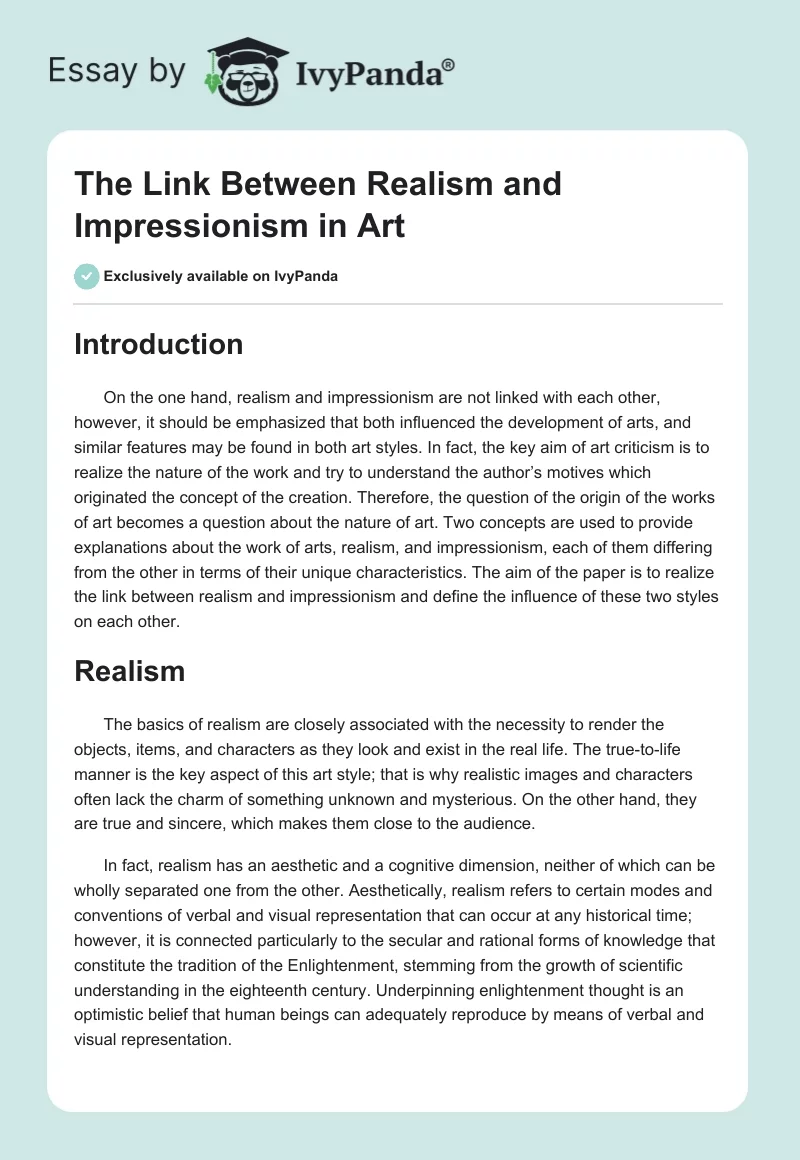 The Link Between Realism and Impressionism in Art. Page 1