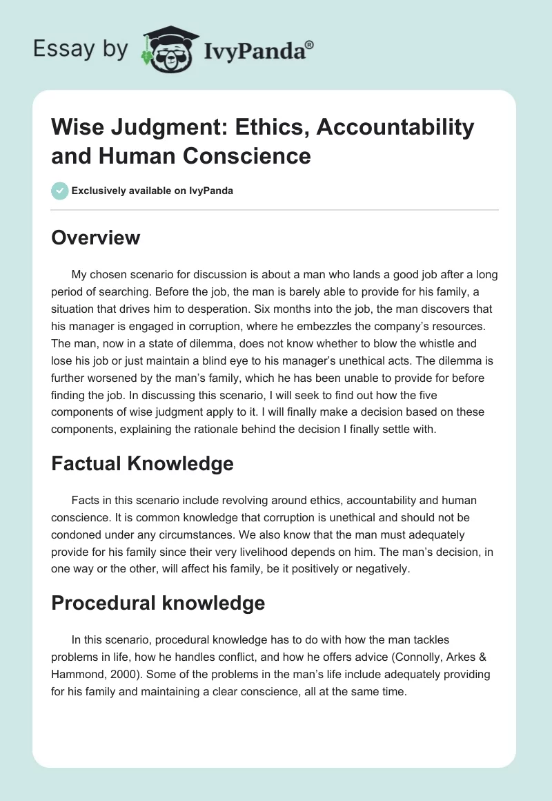 Wise Judgment: Ethics, Accountability, and Human Conscience. Page 1