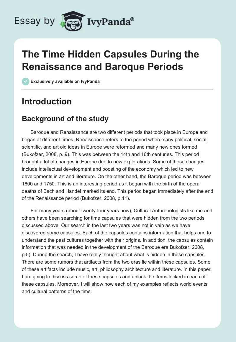 The Time Hidden Capsules During the Renaissance and Baroque Periods. Page 1