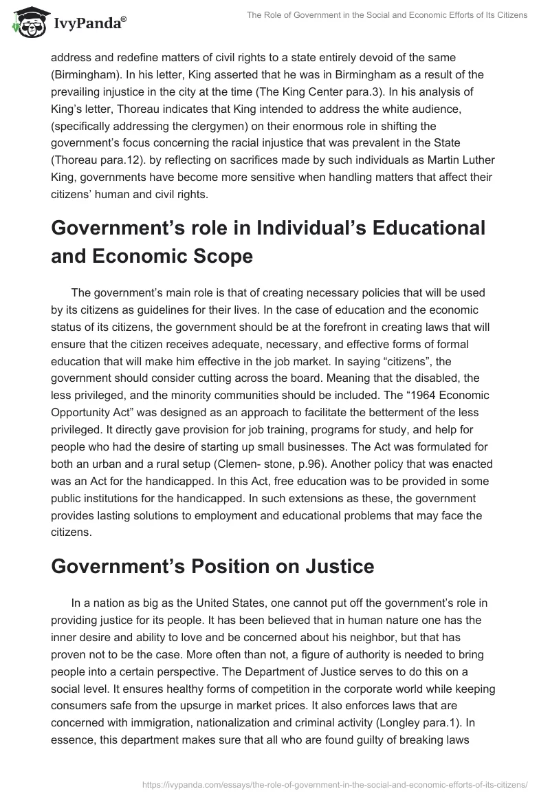 The Role of Government in the Social and Economic Efforts of Its Citizens. Page 2