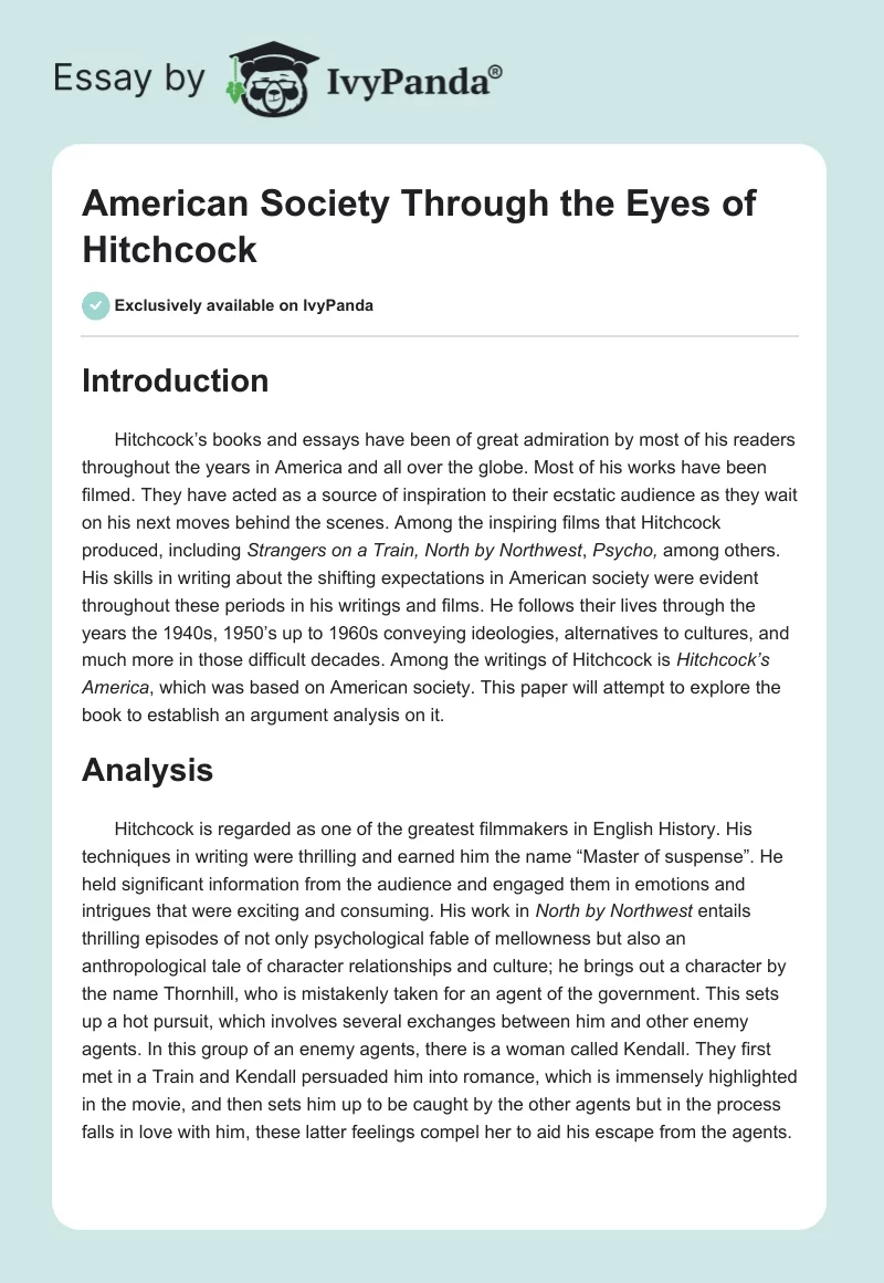 American Society Through the Eyes of Hitchcock. Page 1