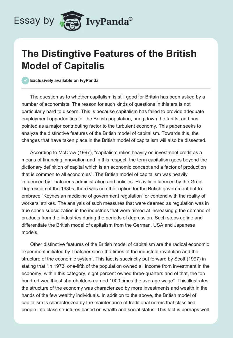 The Distingtive Features of the British Model of Capitalis. Page 1