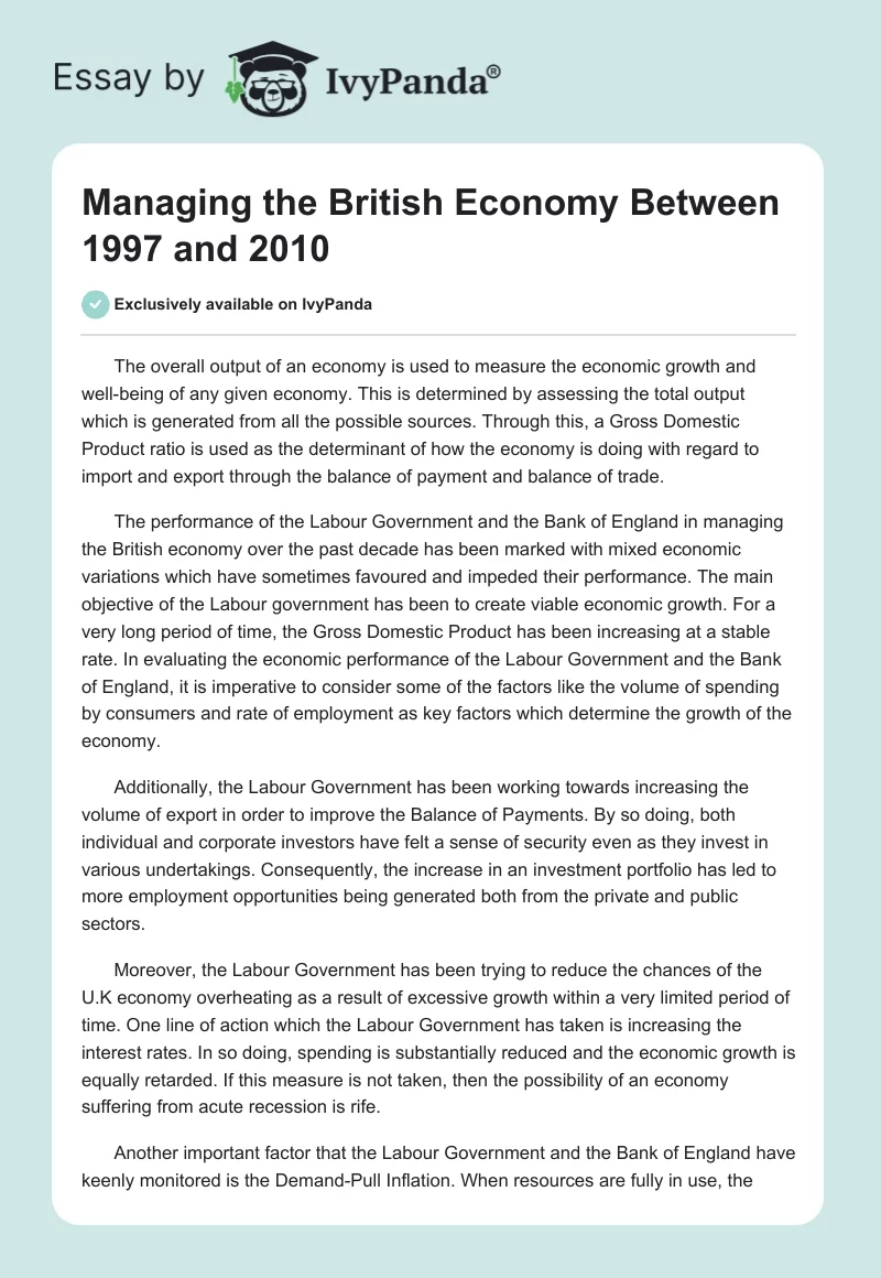 Managing the British Economy Between 1997 and 2010. Page 1