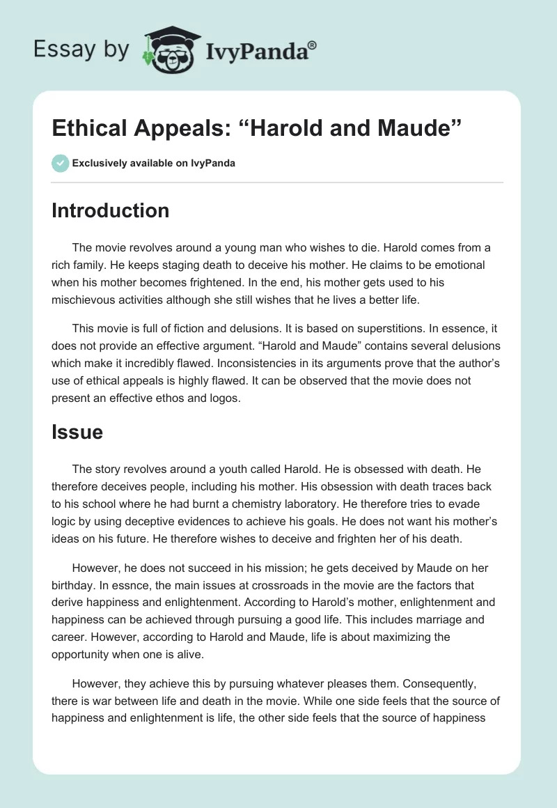 Ethical Appeals: “Harold and Maude”. Page 1