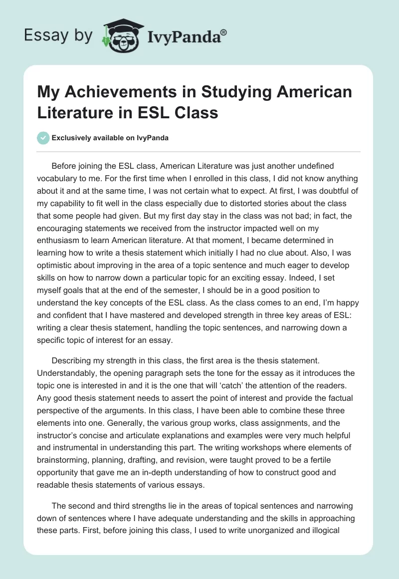 My Achievements in Studying American Literature in ESL Class. Page 1