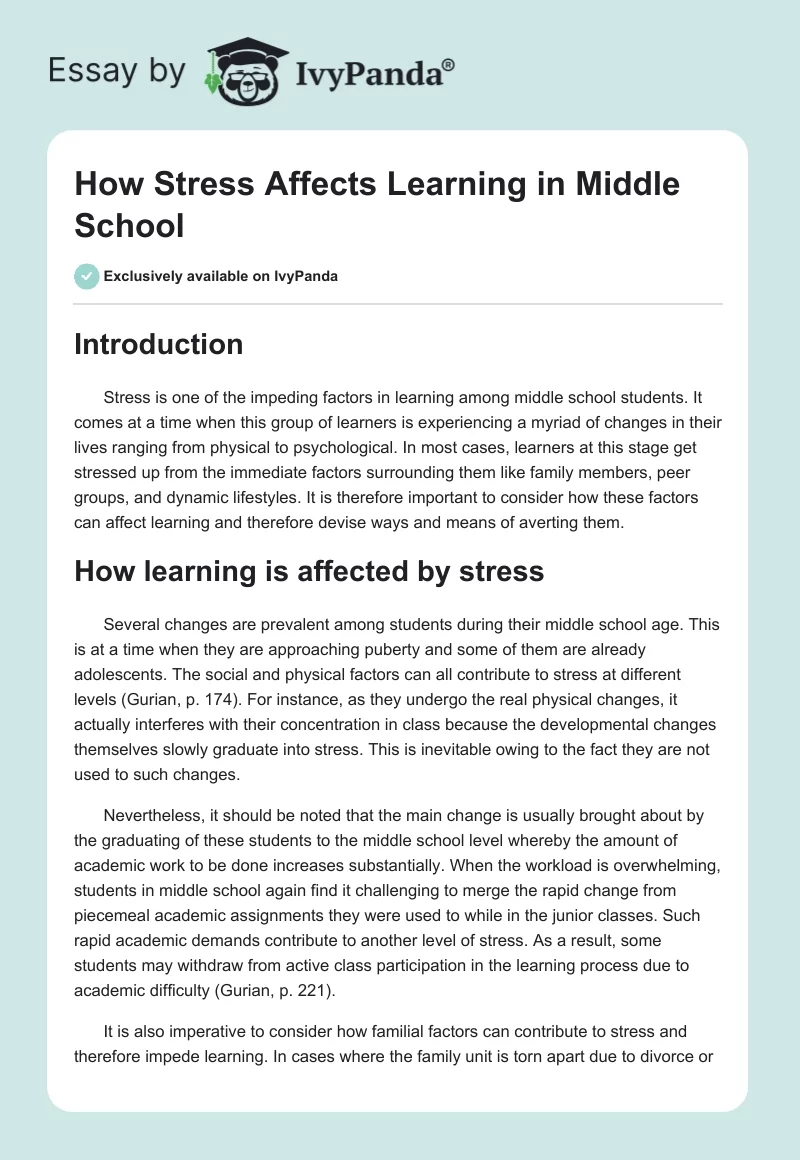 How Stress Affects Learning in Middle School. Page 1