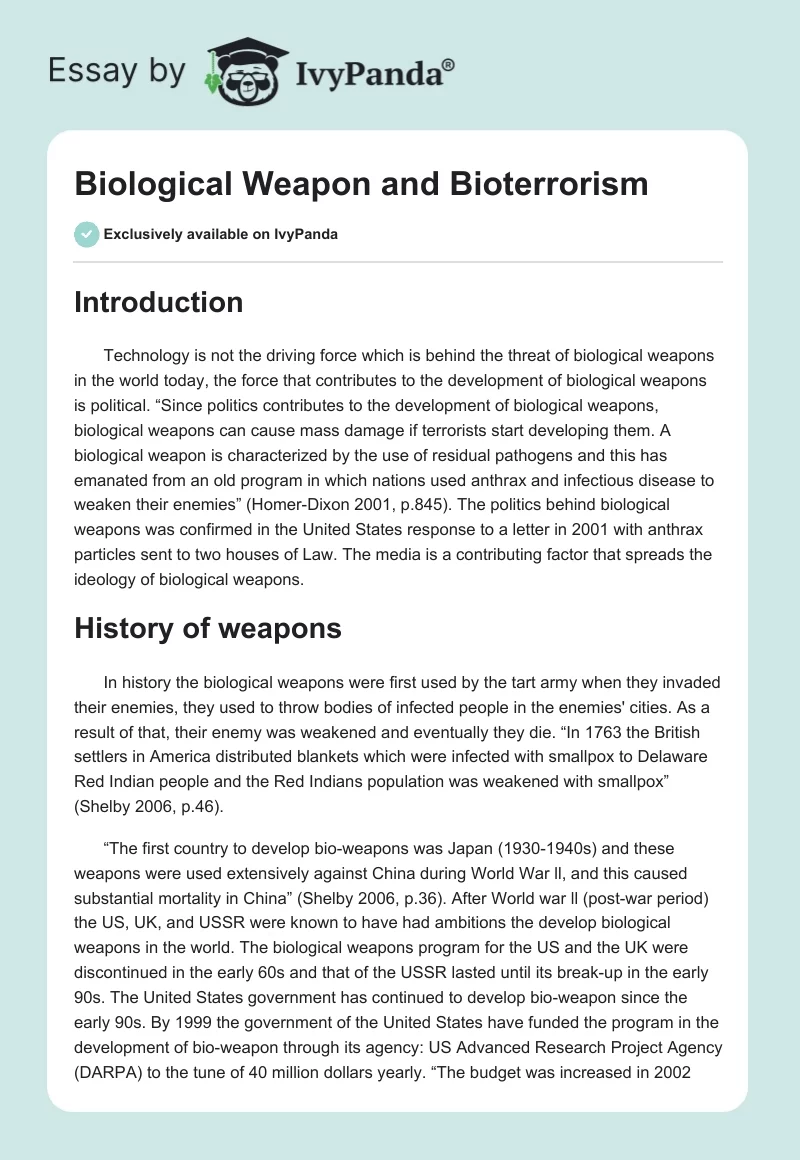 Biological Weapon and Bioterrorism. Page 1