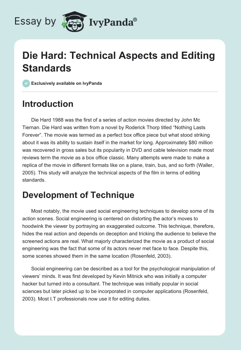 Die Hard: Technical Aspects and Editing Standards. Page 1