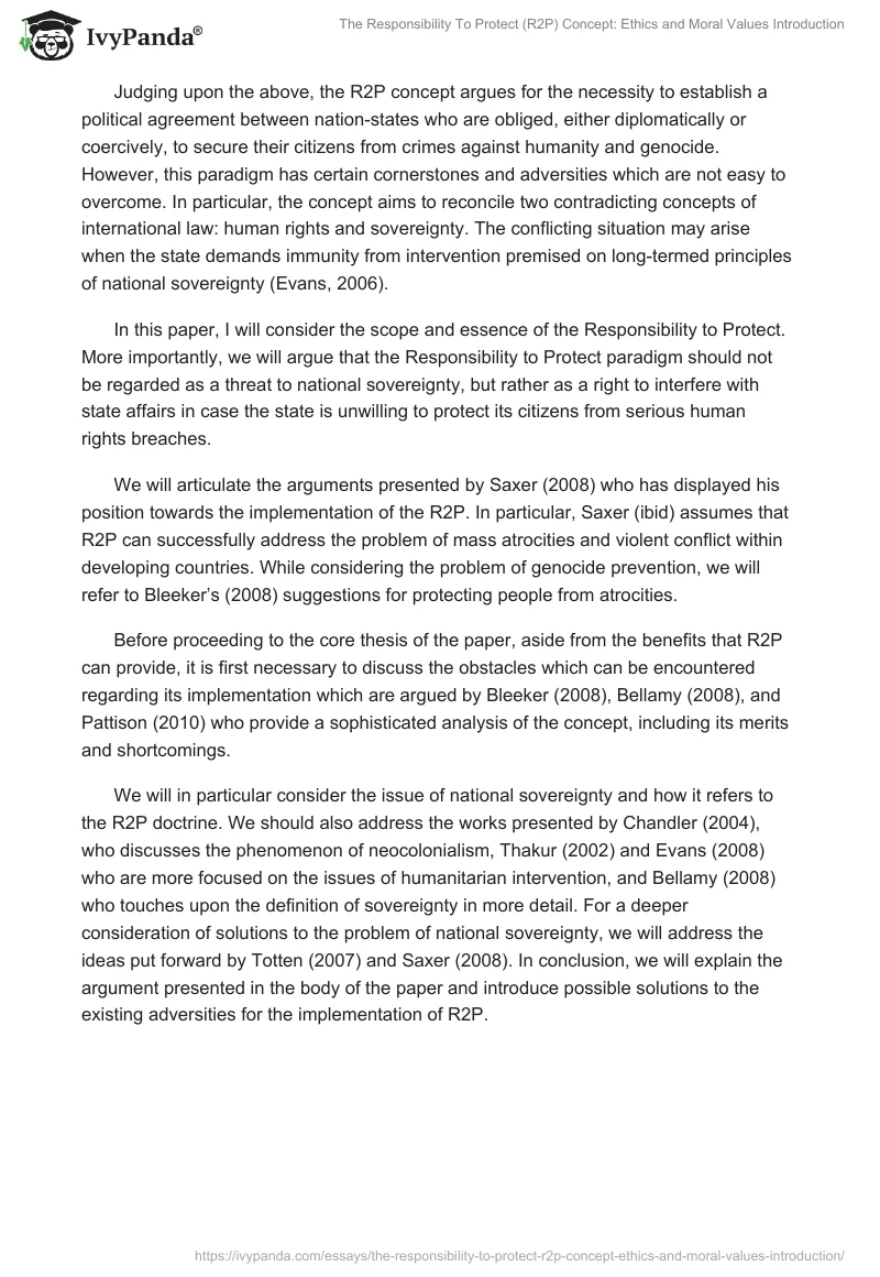 The Responsibility To Protect (R2P) Concept: Ethics and Moral Values Introduction. Page 2