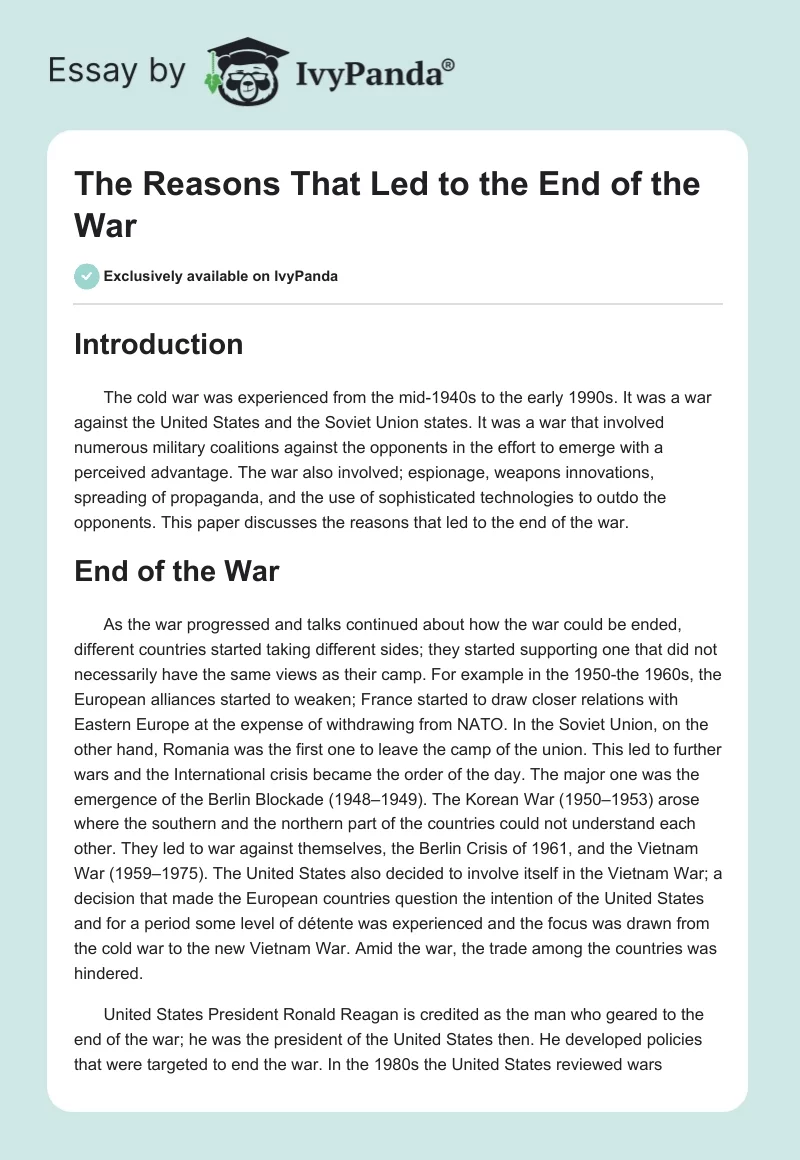 The Reasons That Led to the End of the War. Page 1