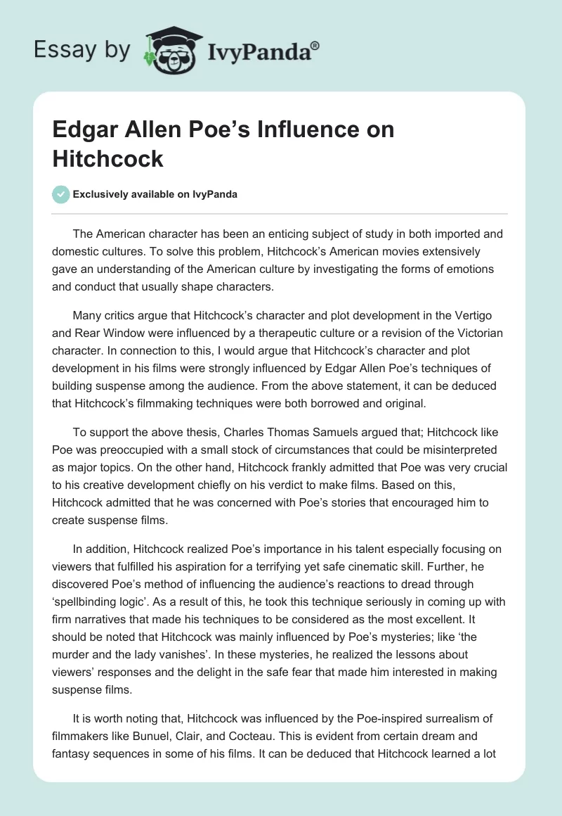 Edgar Allen Poe’s Influence on Hitchcock. Page 1