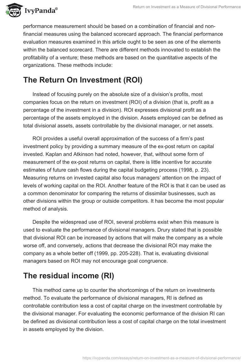 Return on Investment as a Measure of Divisional Performance. Page 4