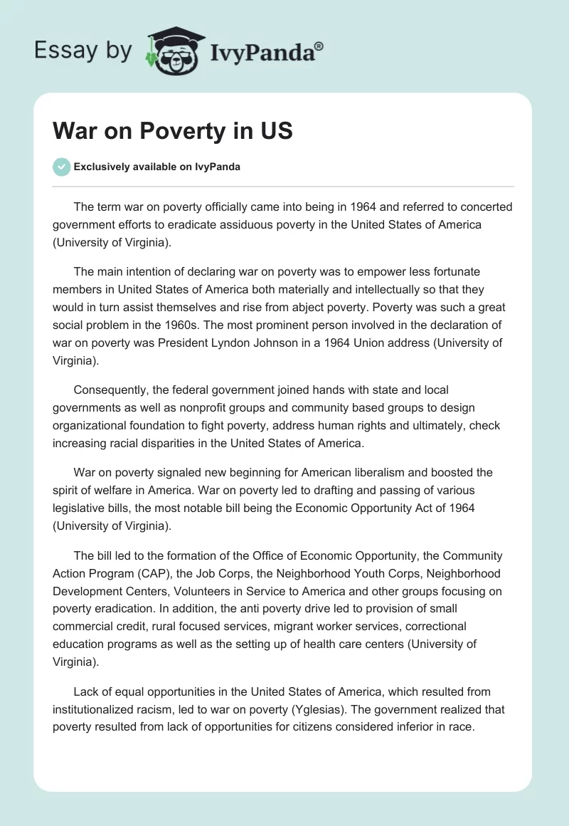 War on Poverty in US. Page 1