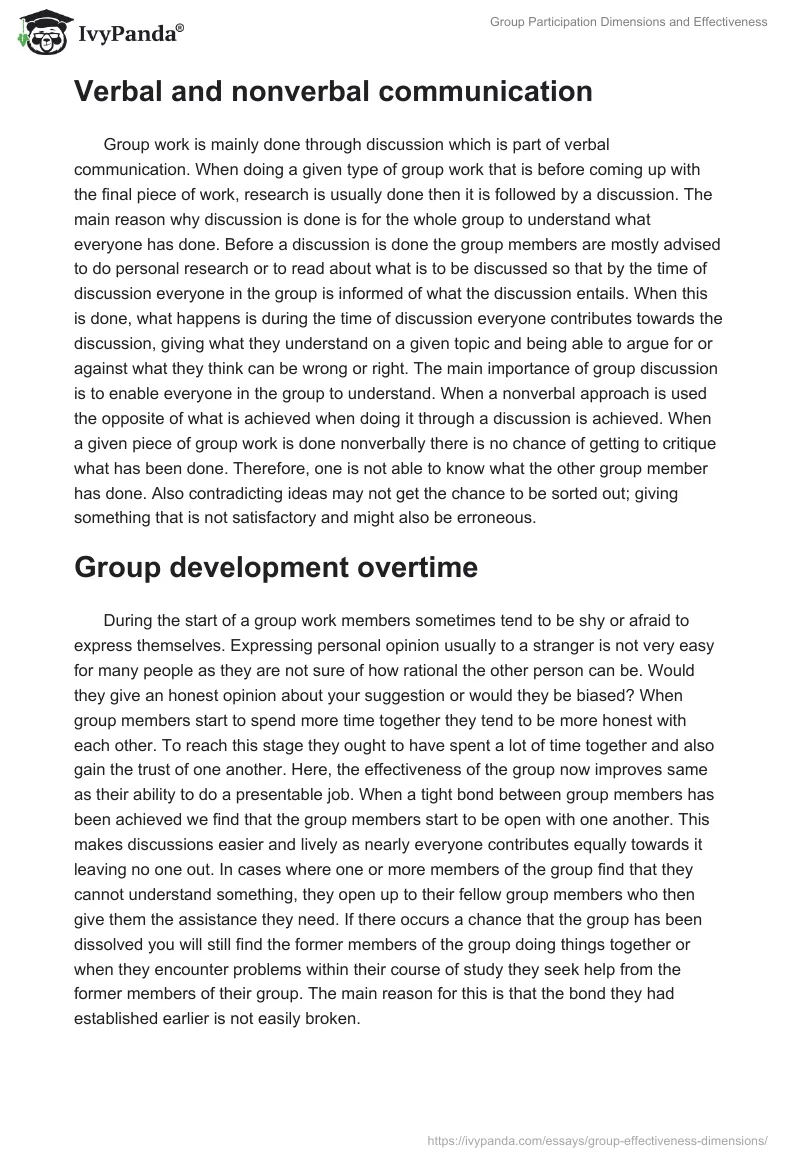 Group Participation Dimensions and Effectiveness. Page 2