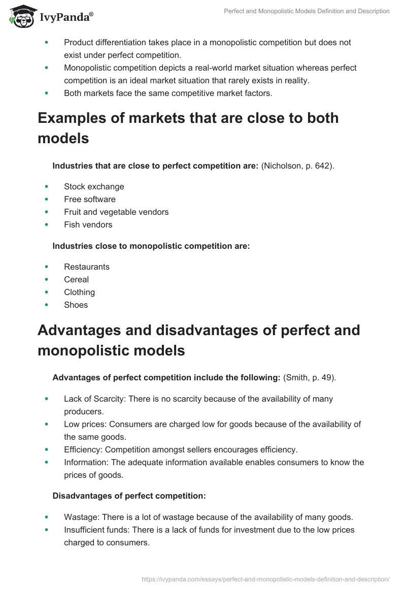 Perfect and Monopolistic Models Definition and Description. Page 2