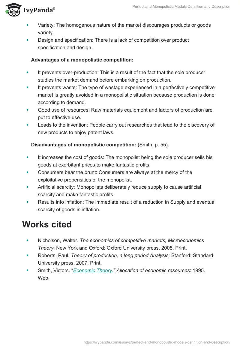 Perfect and Monopolistic Models Definition and Description. Page 3