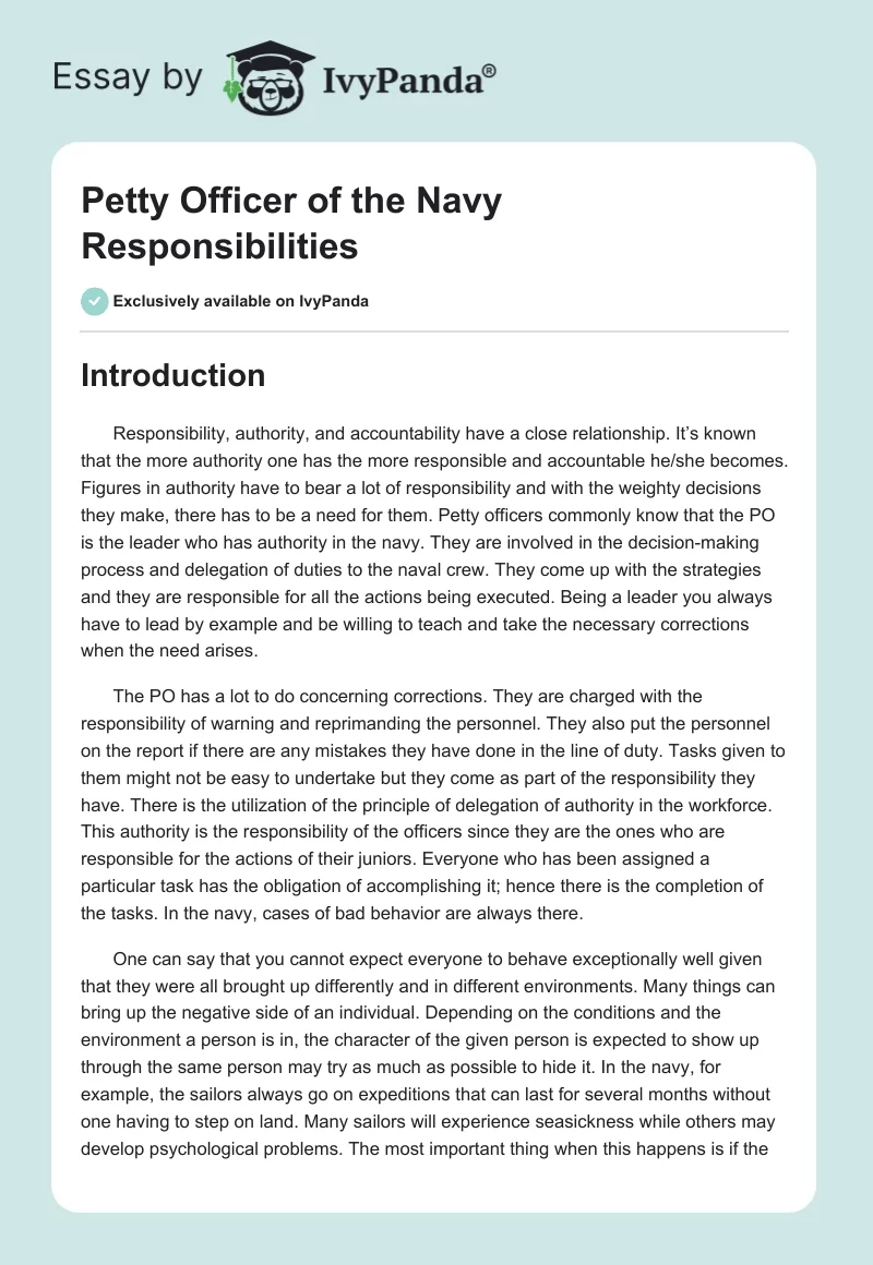 Petty Officer of the Navy Responsibilities. Page 1