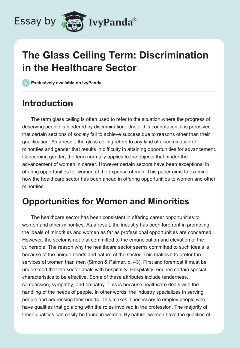 The Glass Ceiling Term: Discrimination in the Healthcare Sector. Page 1