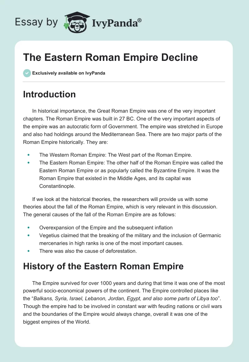 The Eastern Roman Empire Decline. Page 1
