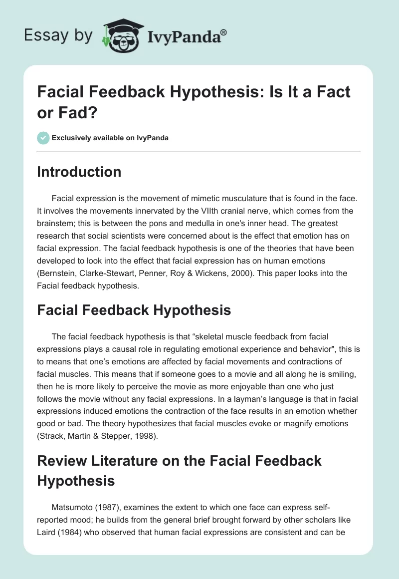 Facial Feedback Hypothesis: Is It a Fact or Fad?. Page 1