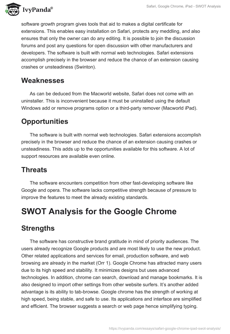 Safari, Google Chrome, iPad - SWOT Analysis. Page 2