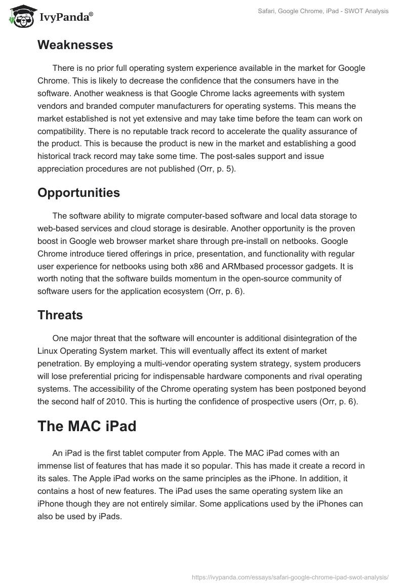 Safari, Google Chrome, iPad - SWOT Analysis. Page 3