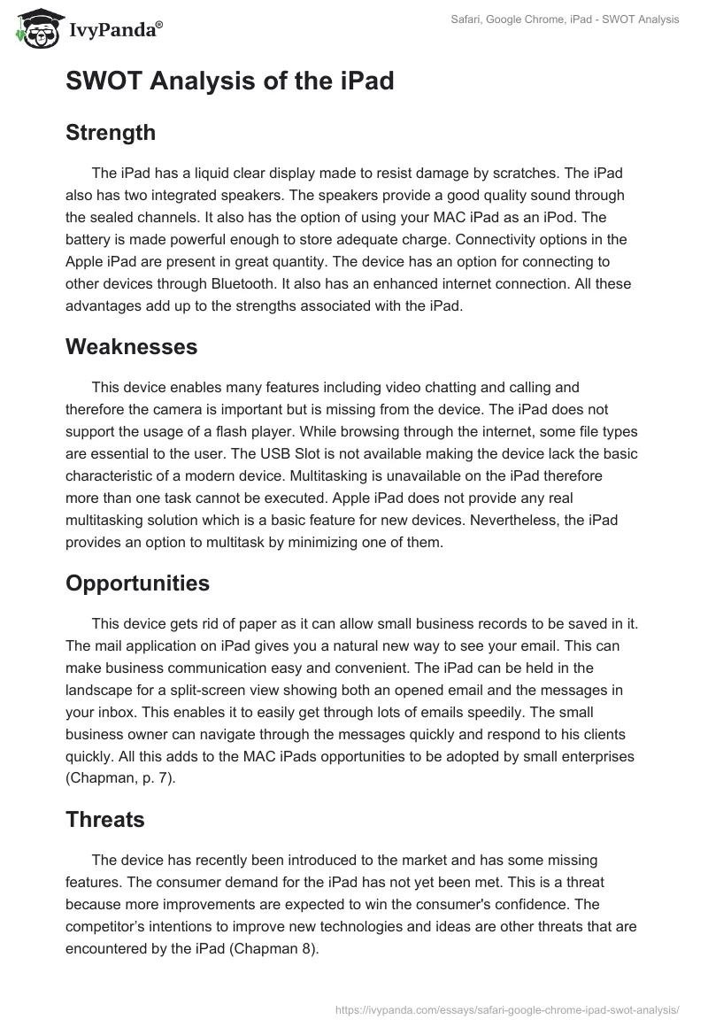 Safari, Google Chrome, iPad - SWOT Analysis. Page 4