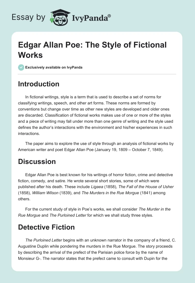 Edgar Allan Poe: The Style of Fictional Works. Page 1