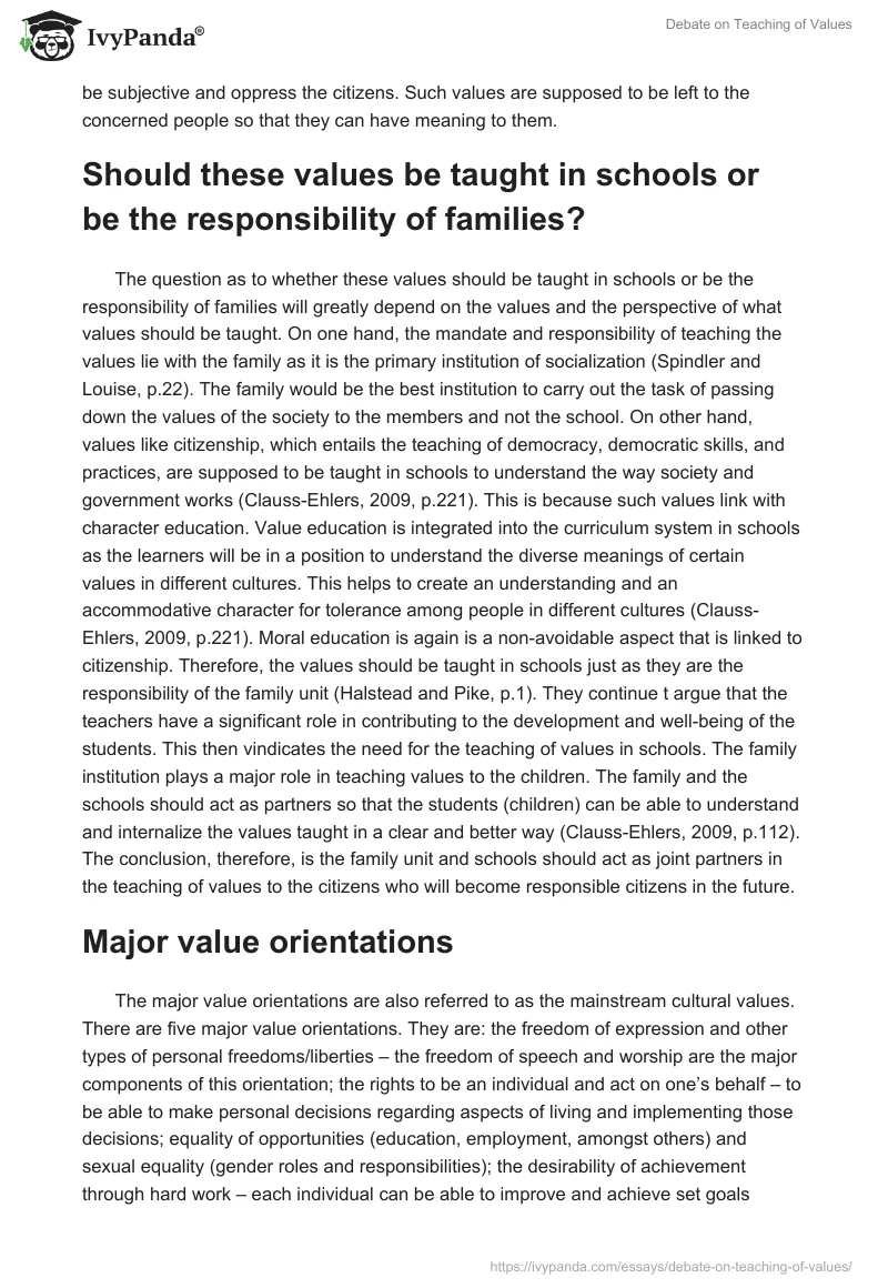 Debate on Teaching of Values. Page 2
