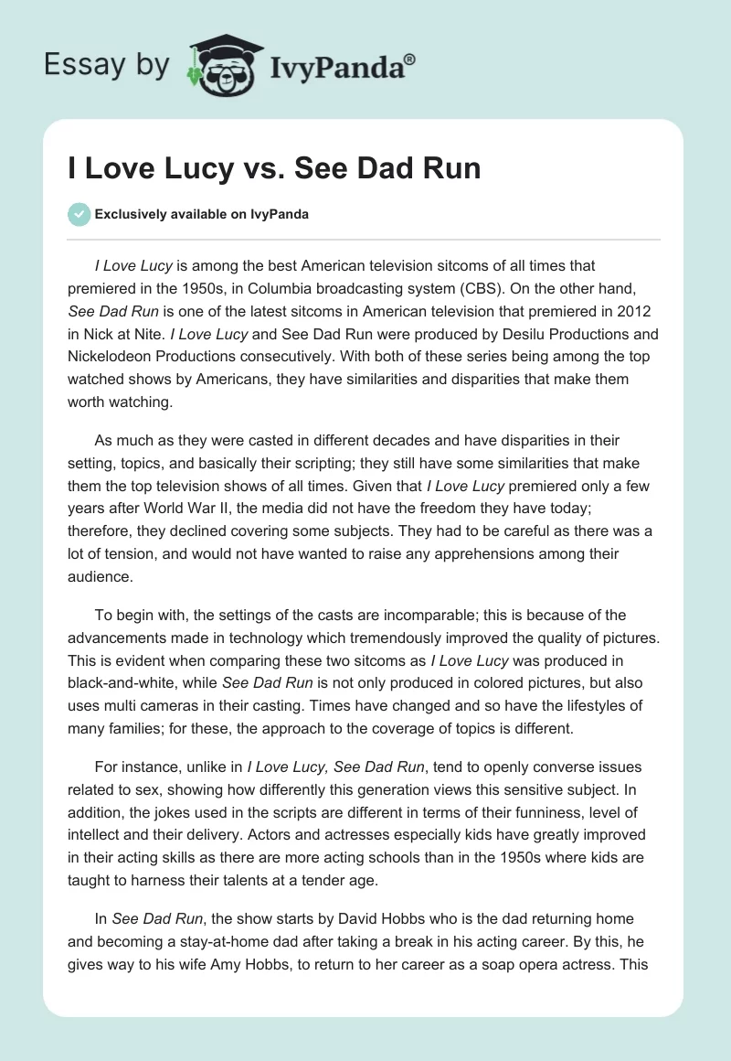 I Love Lucy vs. See Dad Run. Page 1