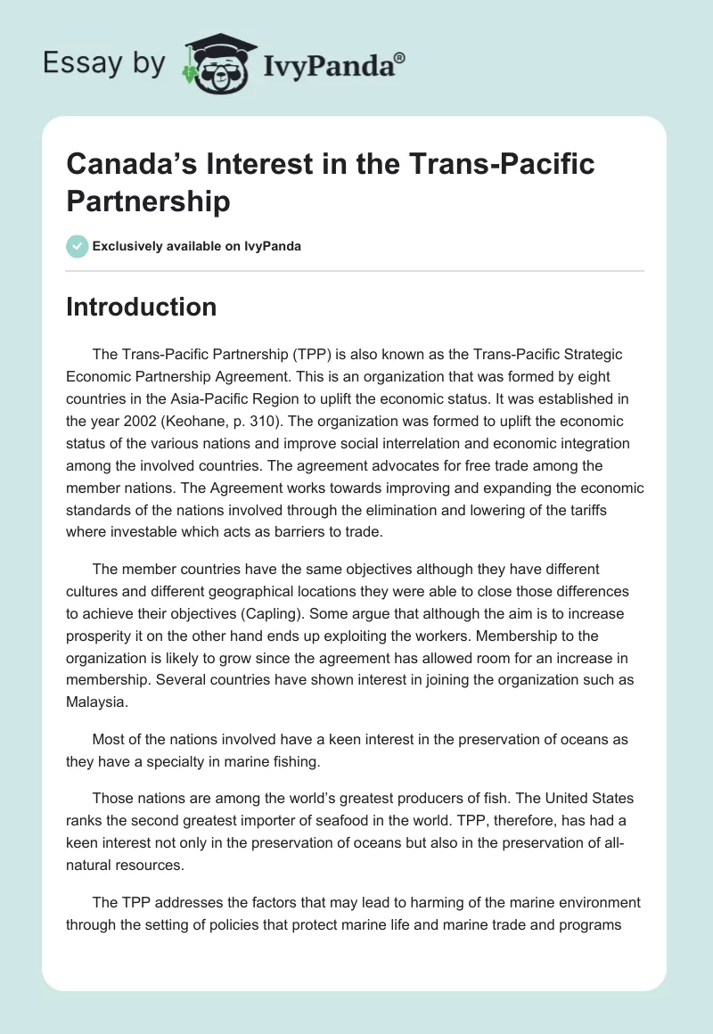Canada’s Interest in the Trans-Pacific Partnership. Page 1