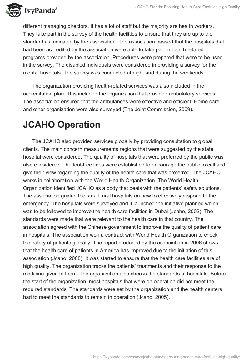 JCAHO Stands: Ensuring Health Care Facilities High Quality. Page 3