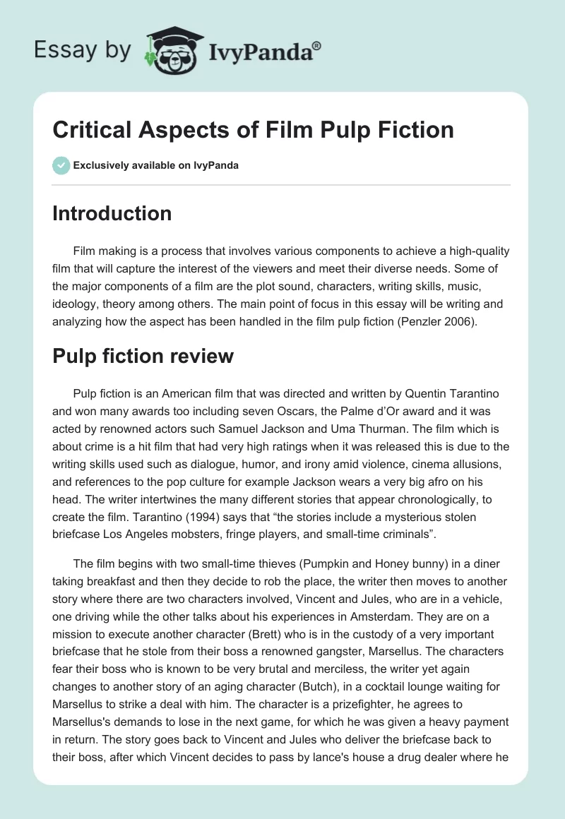 Critical Aspects of Film Pulp Fiction. Page 1
