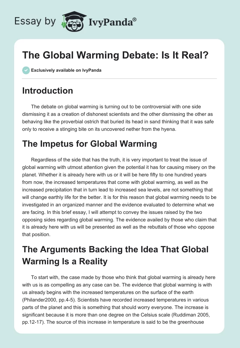 The Global Warming Debate: Is It Real?. Page 1