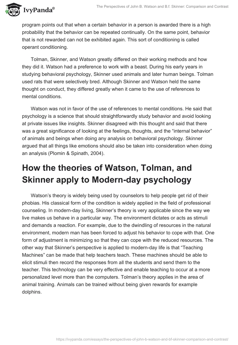 The Perspectives of John B. Watson and B.f. Skinner: Comparison and Contrast. Page 3