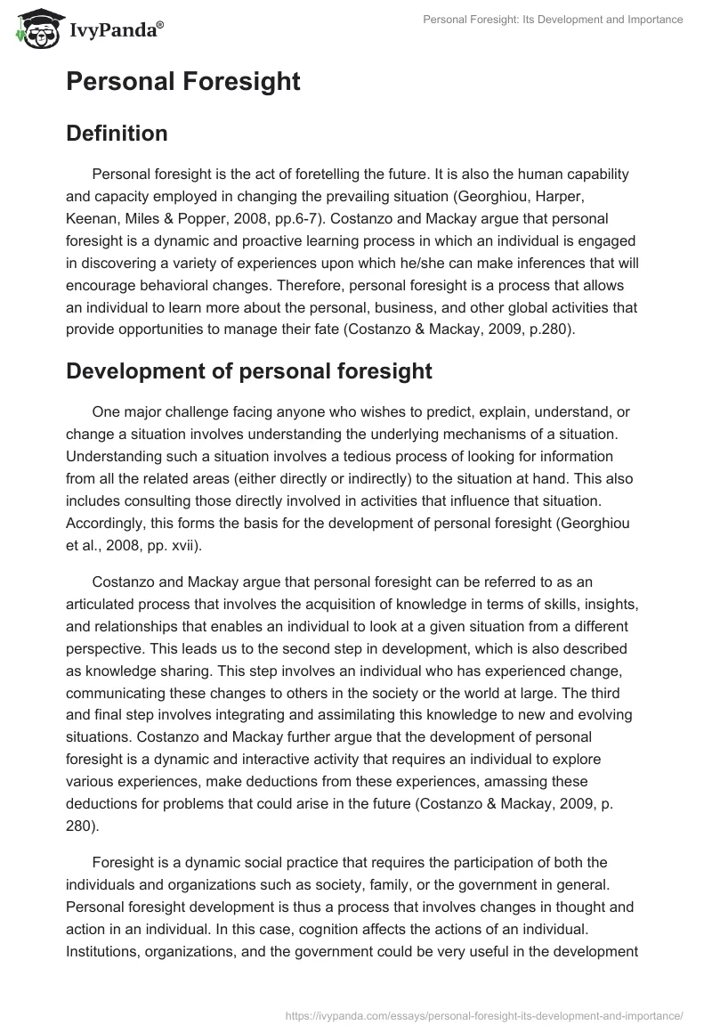 Personal Foresight: Its Development and Importance. Page 2