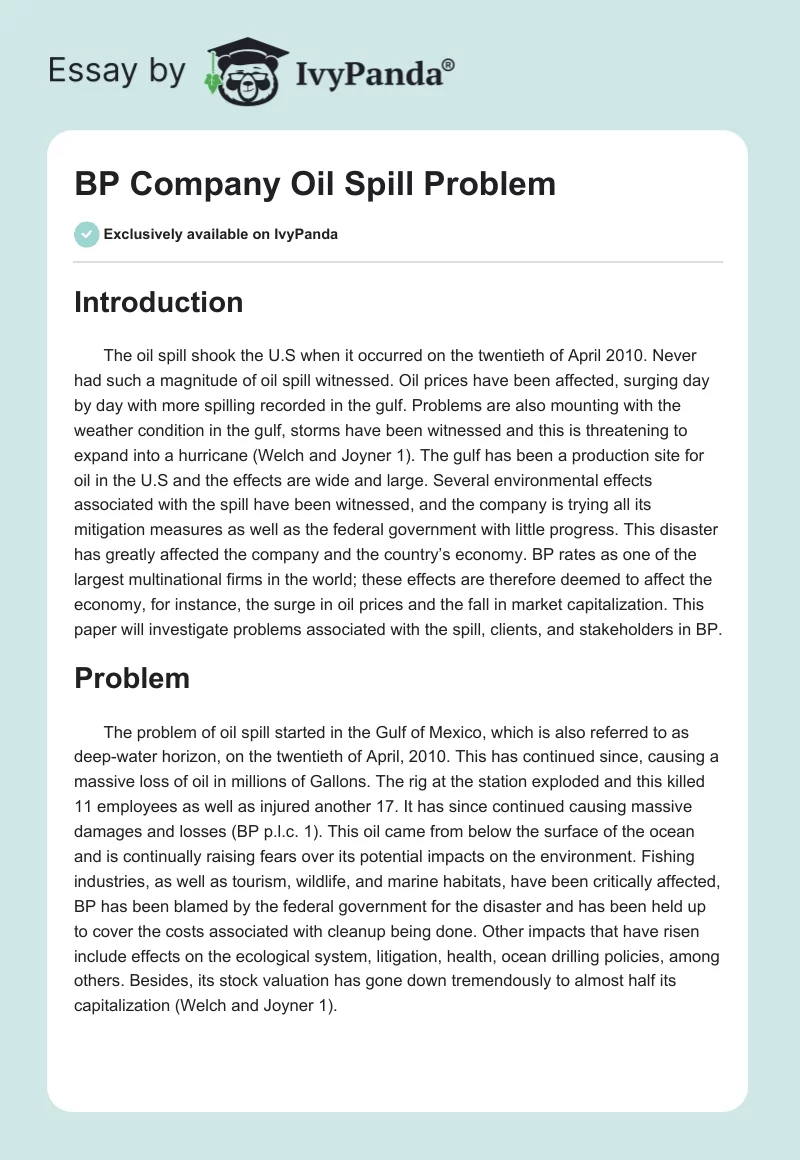 BP Company Oil Spill Problem. Page 1