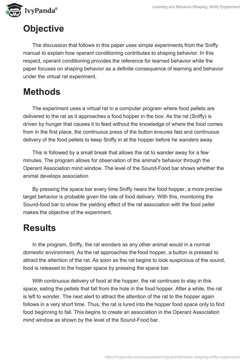 Learning and Behavior-Shaping: Sniffy Experiment. Page 2