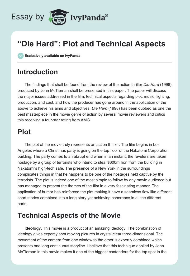 “Die Hard”: Plot and Technical Aspects. Page 1