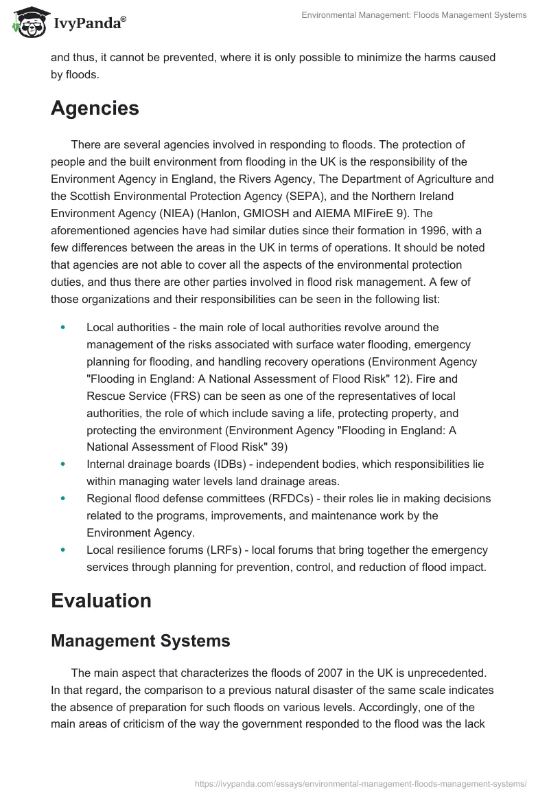 Environmental Management: Floods Management Systems. Page 3