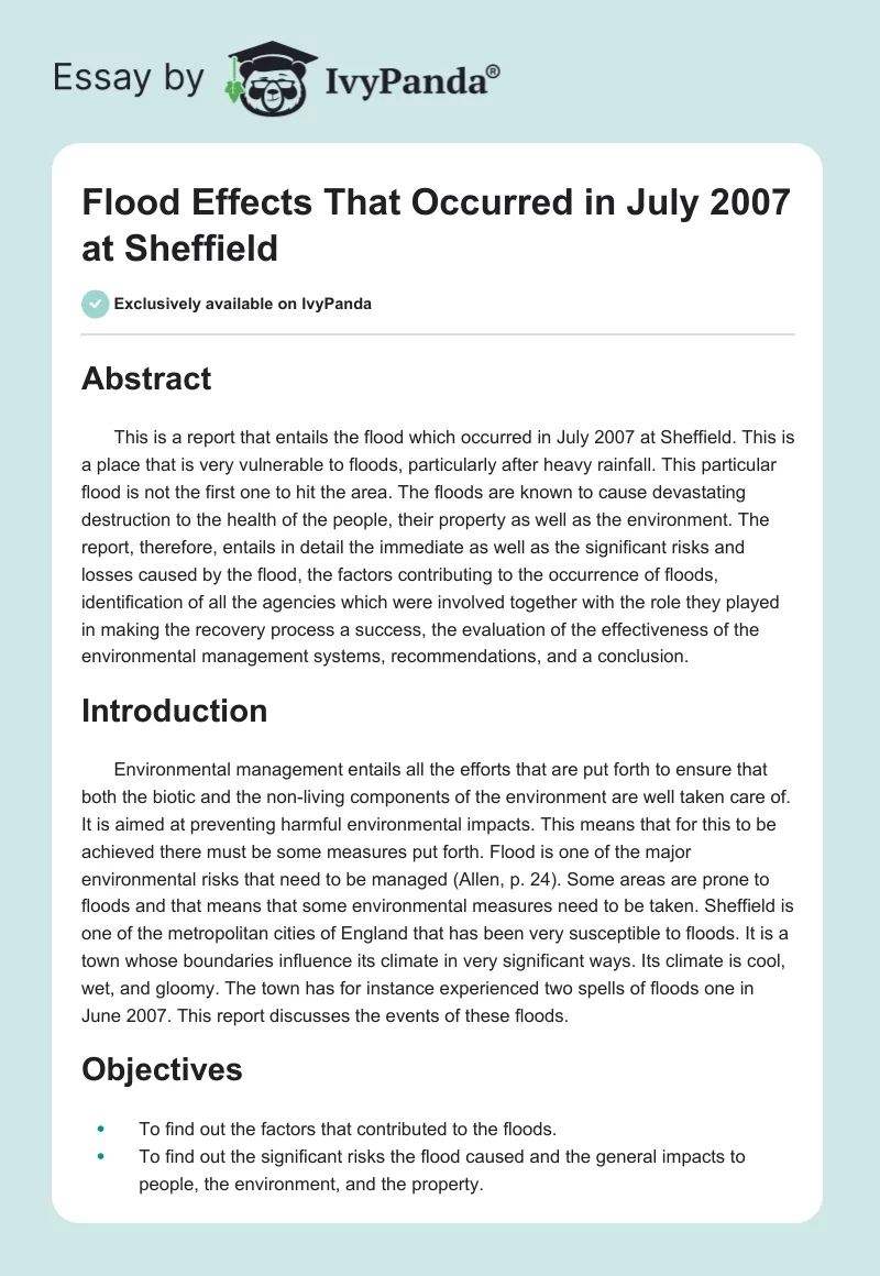 Flood Effects That Occurred in July 2007 at Sheffield. Page 1