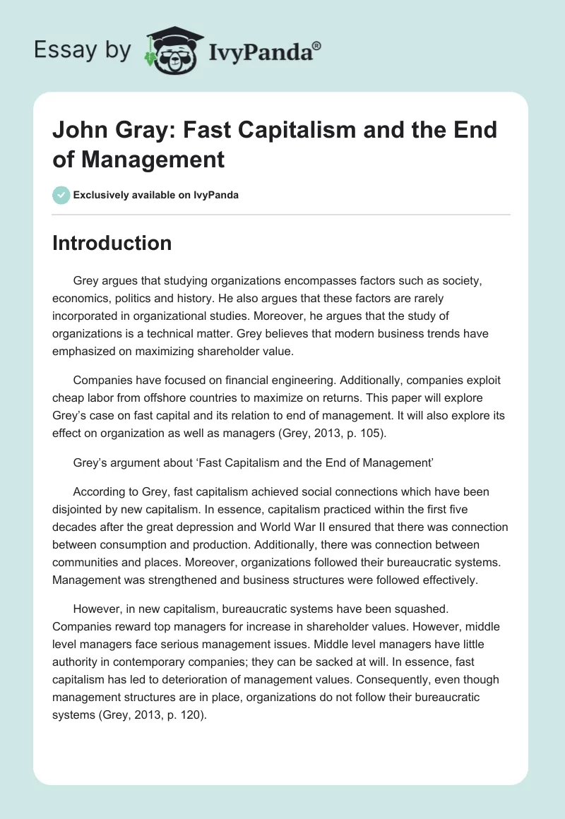John Gray: Fast Capitalism and the End of Management. Page 1