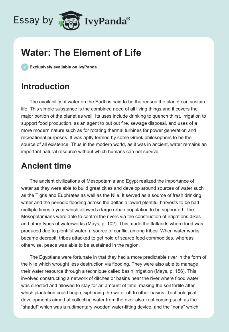 Water: The Element of Life. Page 1