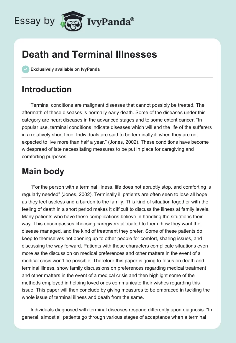 Death and Terminal Illnesses. Page 1