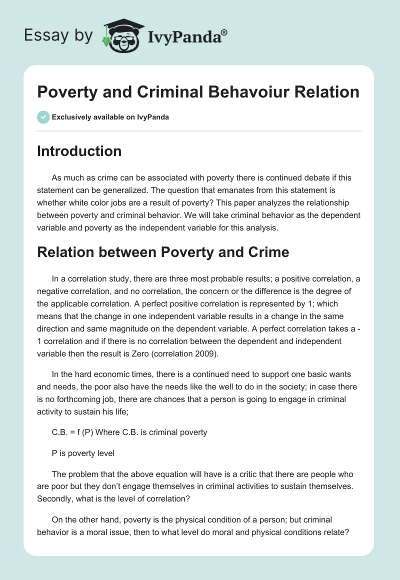 Poverty and Criminal Behavoiur Relation. Page 1